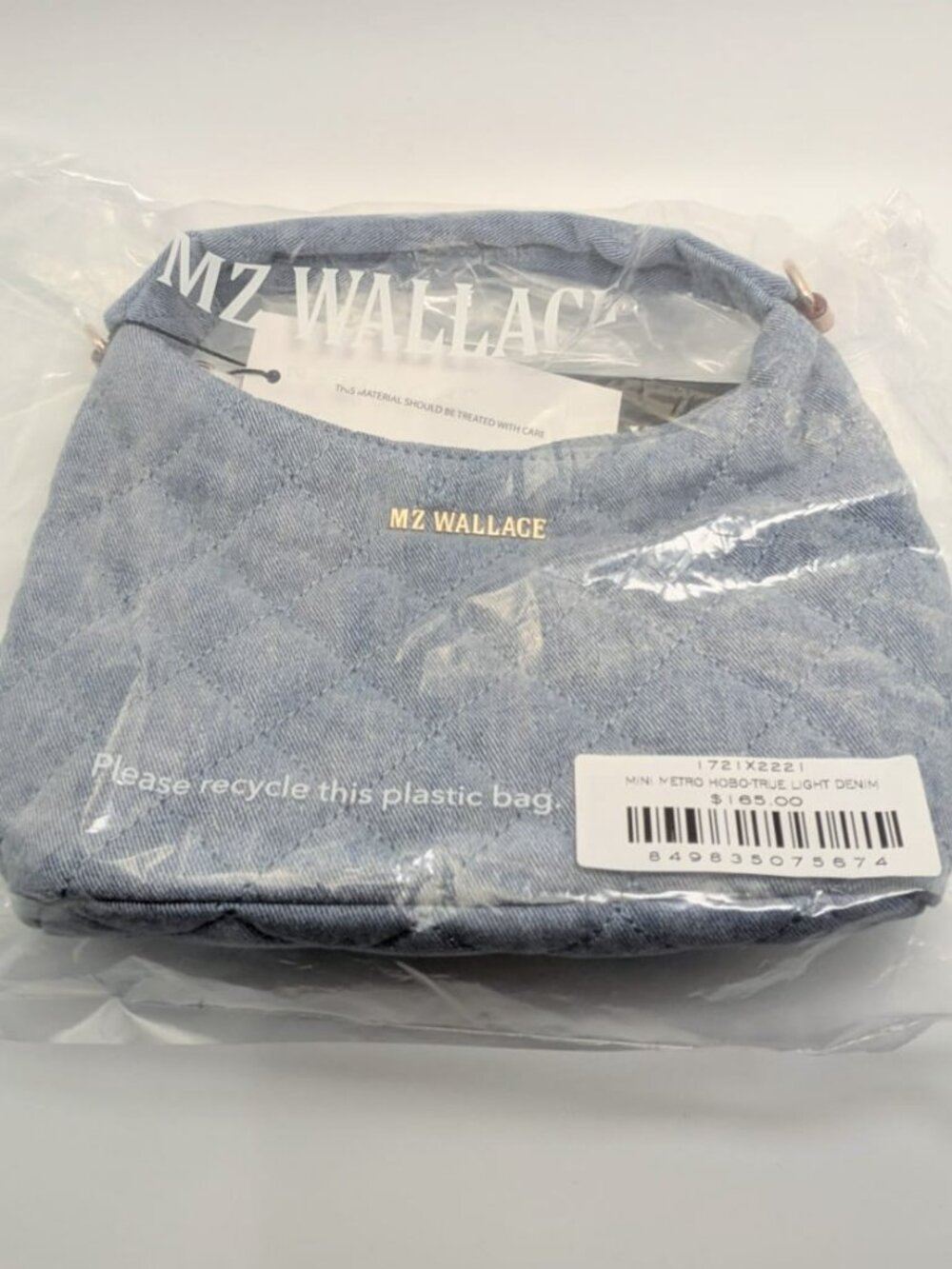 NWT MZ Wallace Mini Metro Hobo Crossbody Bag in Light Denim Blue Quilted - Picture 8 of 8